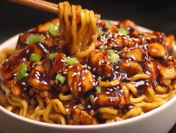 Easy Sticky Garlic Chicken Noodles Recipe